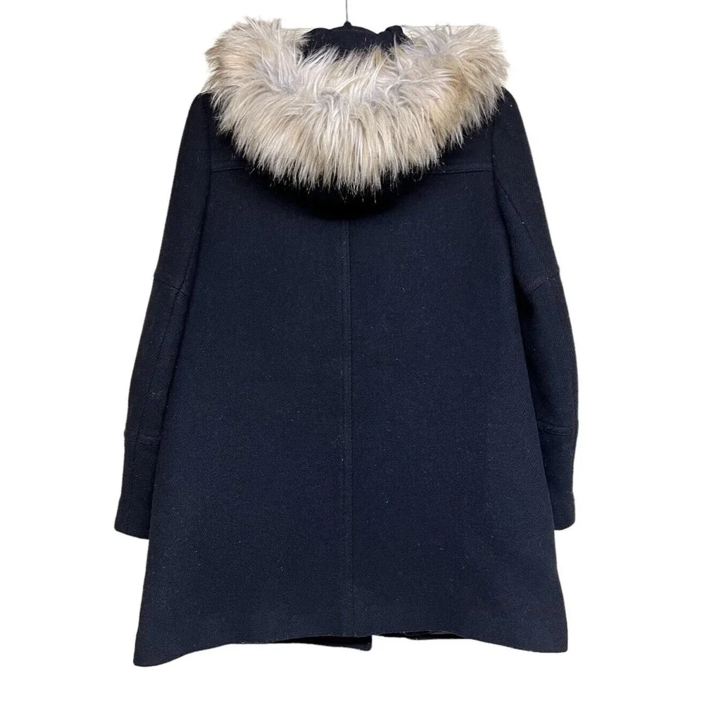 J. Crew Stadium Cloth Nello Gori‎ Chateau Parka Wool Coat Hooded Black Women’s 6 - Picture 2 of 7